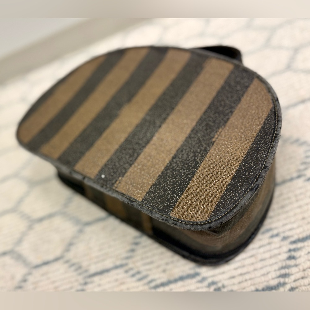 FENDI Vintage Pequin Stripe Brown Black Coated Canvas Vanity Case Cosmetic Bag - Picture 7 of 16